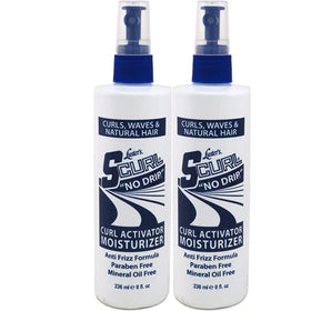 Lusters Company front packaging of S-Curl No-Drip activator 2-pack showing bottles and label benefits