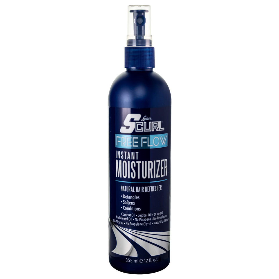 Luster's SCurl bottle front view showing label and lightweight moisturizer benefit