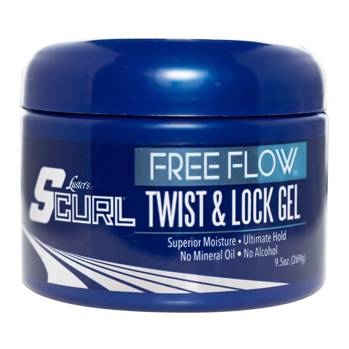 Luster's SCurl jar front label showing product name and benefits