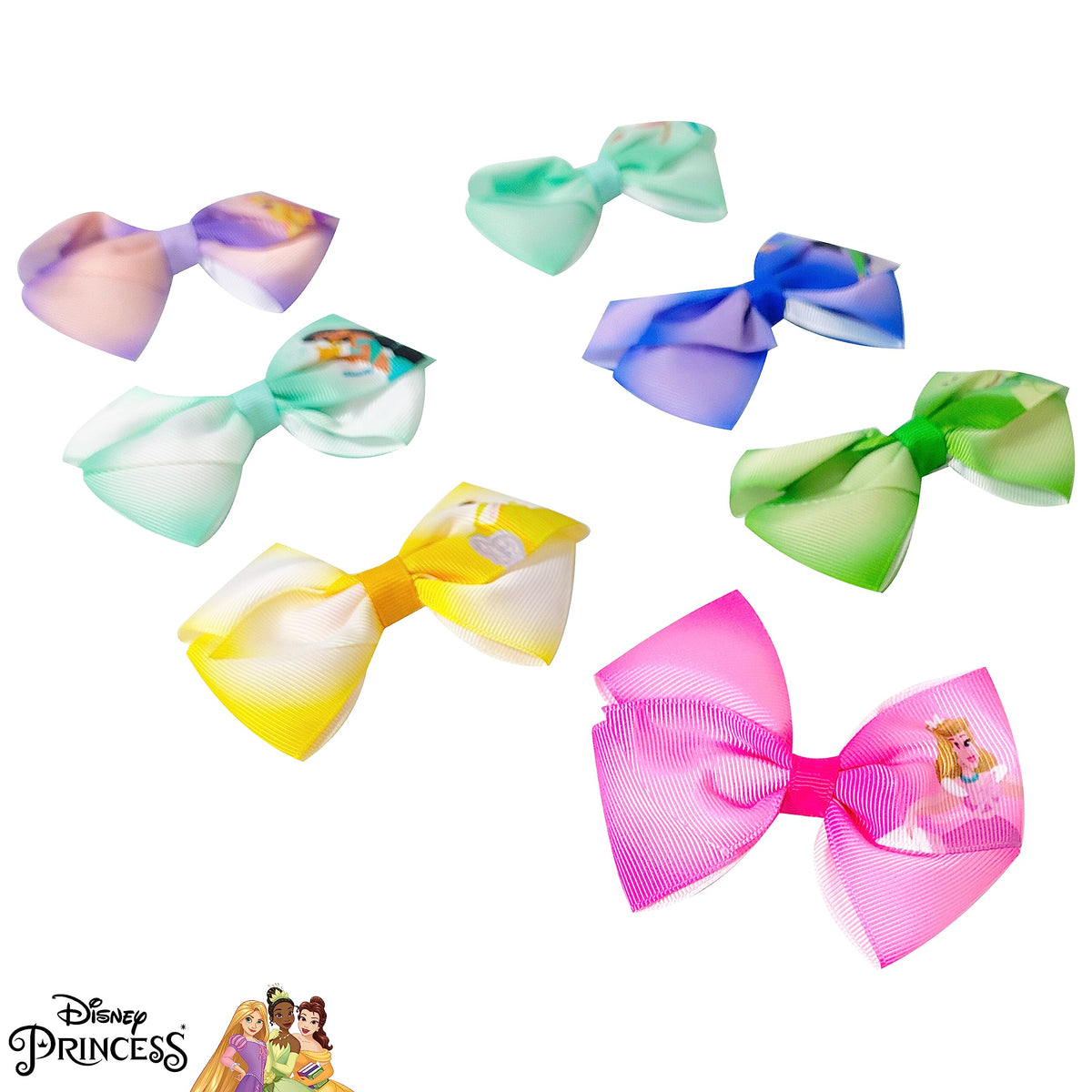 LUV HER seven clips aligned top view displaying different princess designs and variety