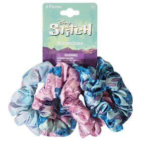 LUV HER front view of four Disney Stitch scrunchies showing colorful designs and size benefit