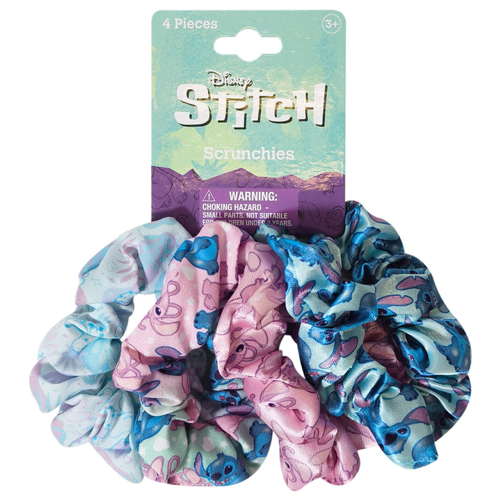 LUV HER front view of four Disney Stitch scrunchies showing colorful designs and size benefit