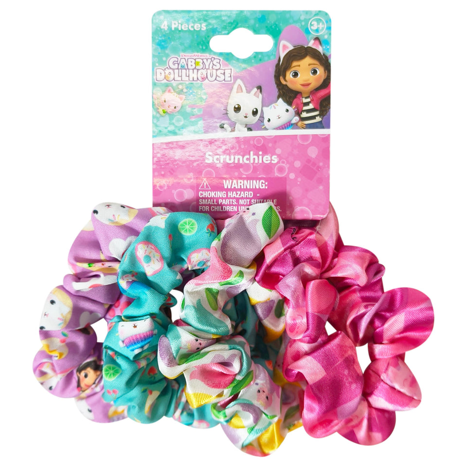 LUV HER scrunchies front pack showing four large printed scrunchies and playful characters