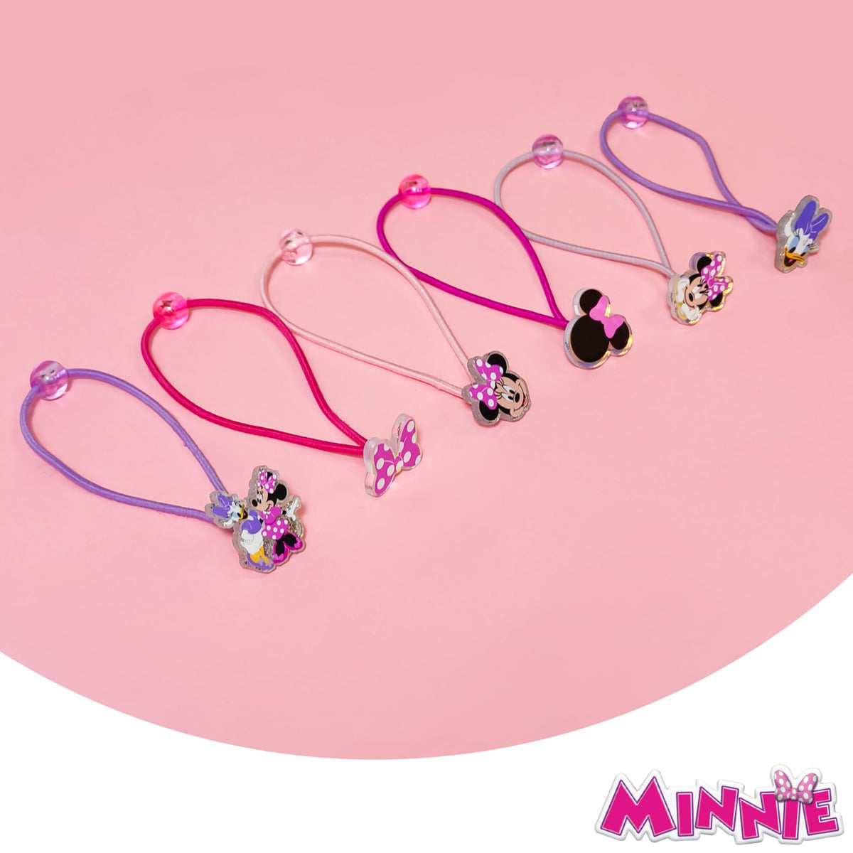 LUV HER single tie detailed view showing Minnie accent and easy-removal benefit