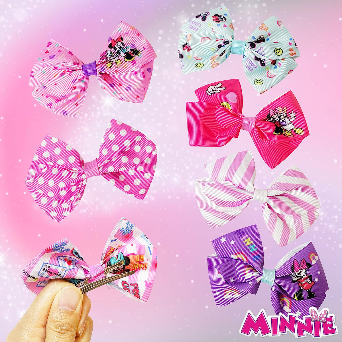 LUV HER assortment display of seven bows showing color and pattern variety