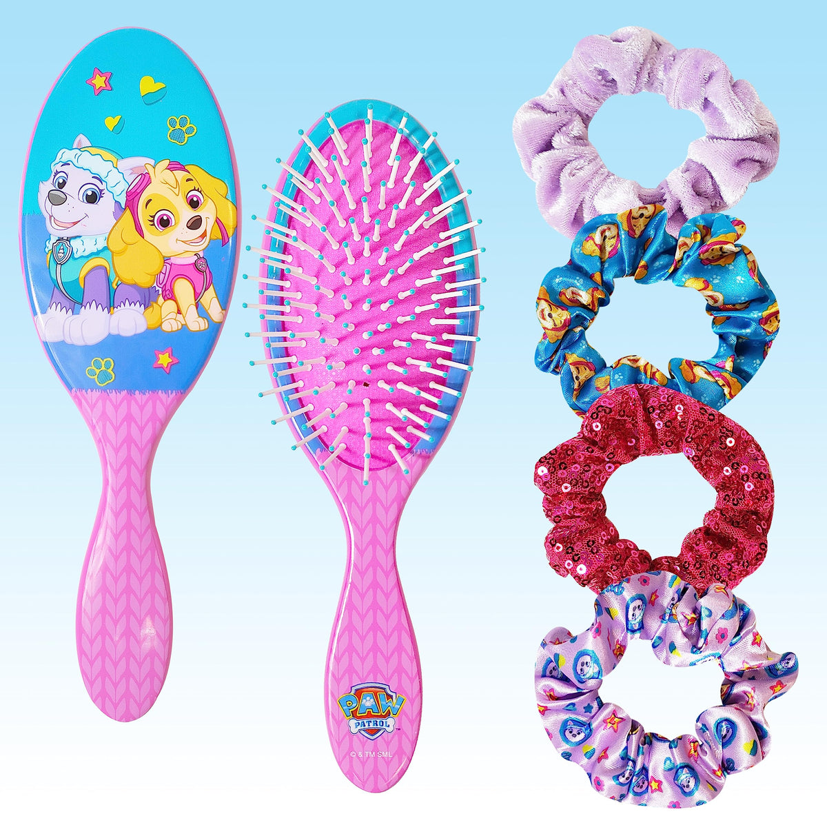 LUV HER brush front view showing Paw Patrol design and easy-grip handle for kids