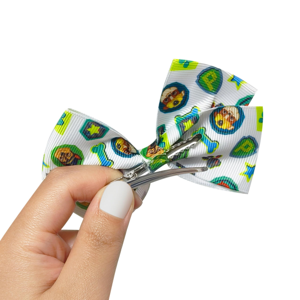 LUV HER bow worn in a ponytail on child, shows comfortable hold during play