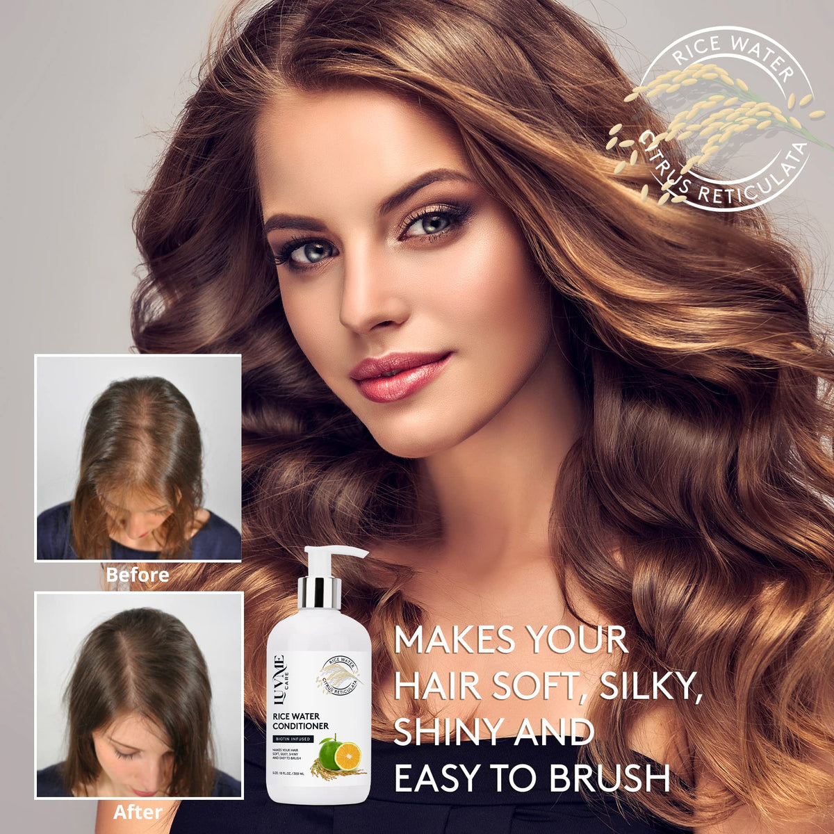 Luv Me Care label close-up showing biotin and paraben-free claims