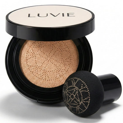 LUVIE front compact showing sleek packaging and portable design benefit