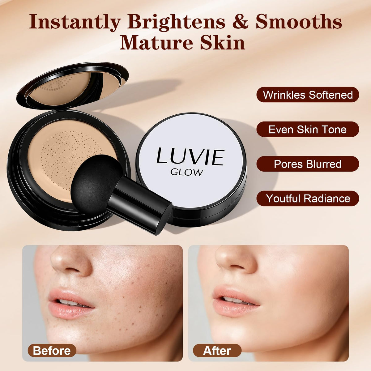 Luvie Glow Foundation cream texture swipe illustrating smooth, hydrating finish and blendability