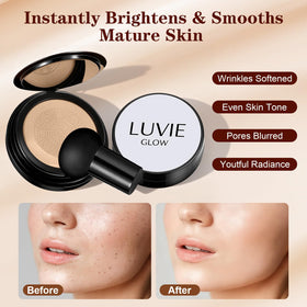 Luvie Glow Foundation cream texture swipe illustrating smooth, hydrating finish and blendability