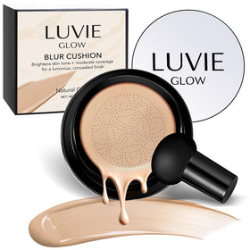 Luvie Glow Foundation compact front view showing packaging and portable design benefit