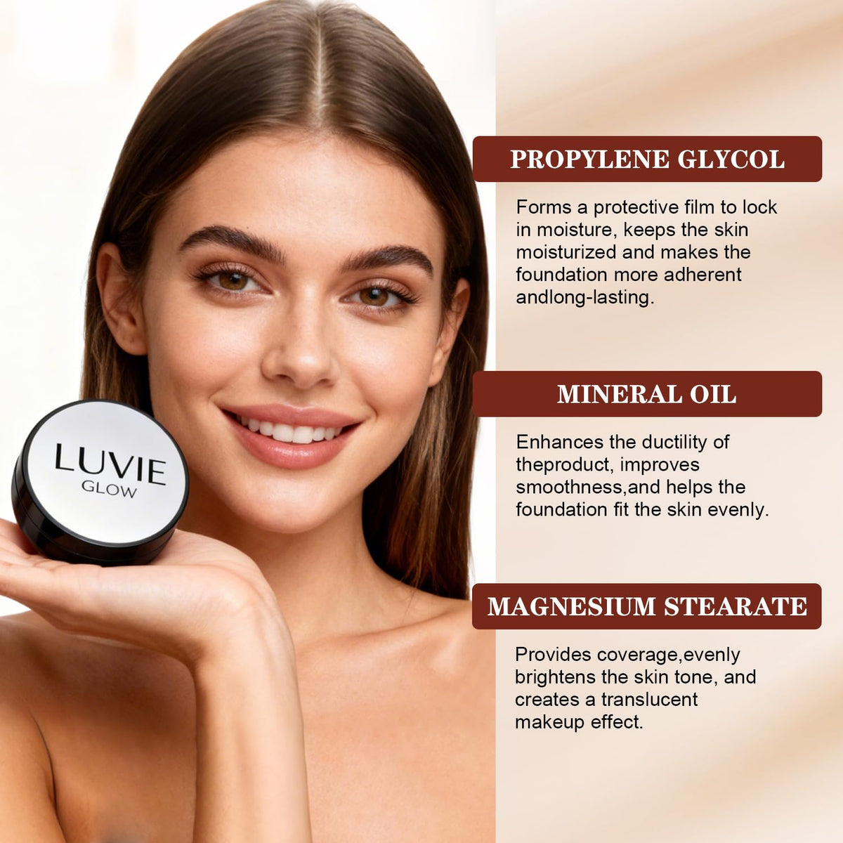 Luvie Glow Foundation shade swatches on arm showing warm golden match for light-medium skin