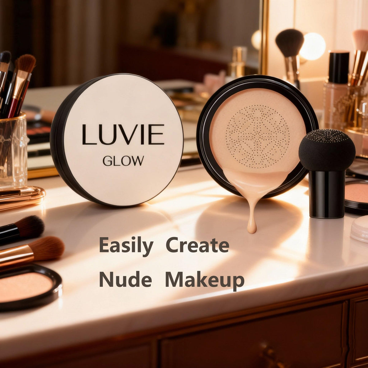 Luvie Glow in a handbag on vanity to show everyday portability benefit