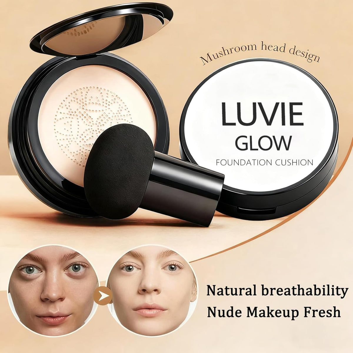 Luvie Glow cream texture swirled on surface highlighting hydrating, blendable formula