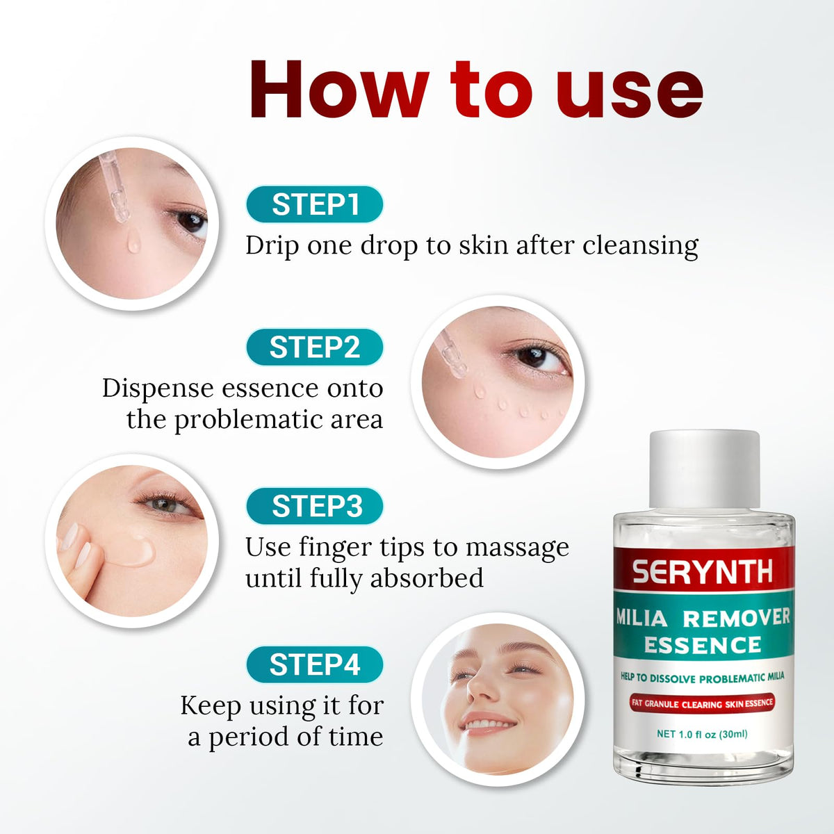LuWeiQian applying serum around eye area to reduce milia and bumps