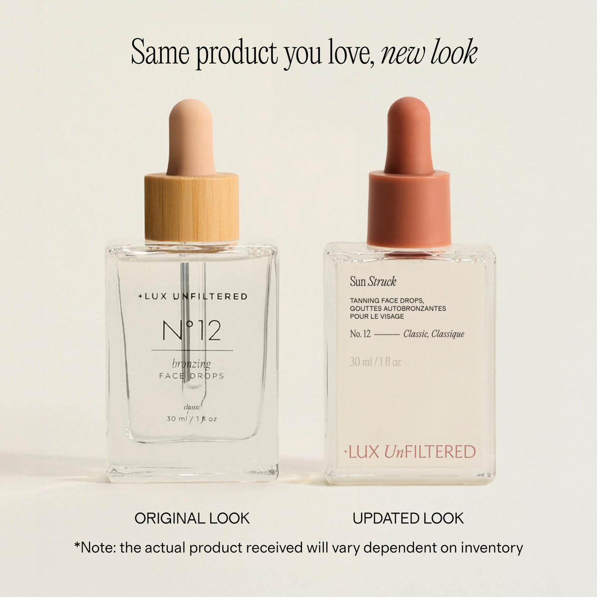 Lux Unfiltered dropper releasing bronzing serum to show lightweight texture and blendability