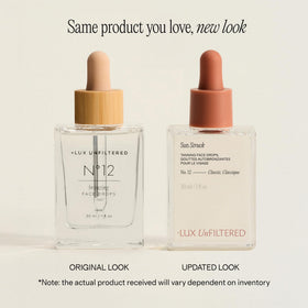 Lux Unfiltered dropper releasing bronzing serum to show lightweight texture and blendability