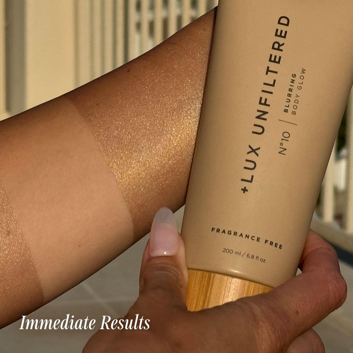Lux Unfiltered before and after glow comparison revealing subtle radiant finish benefit