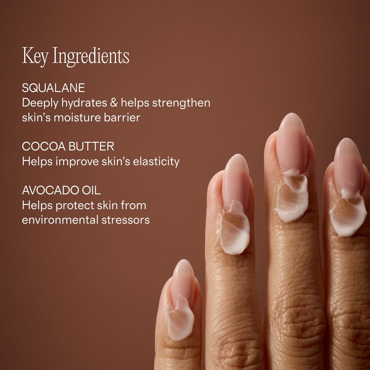 Lux Unfiltered applied to hands demonstrating smooth finish and immediate softness