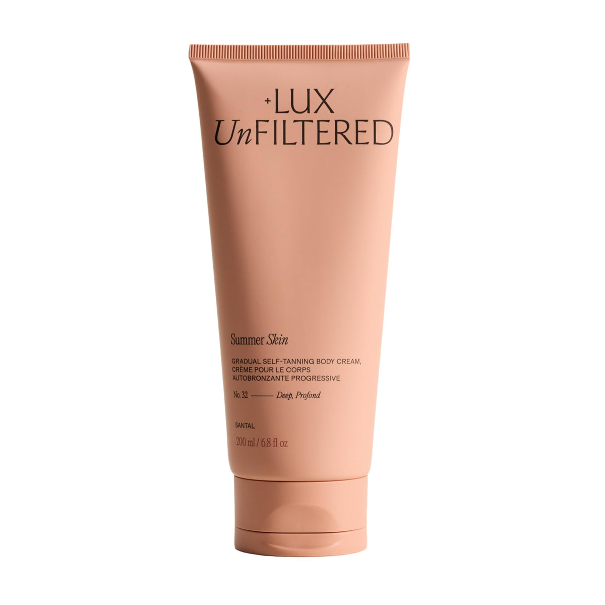 Lux Unfiltered front bottle showing label and deep tanning lotion benefit