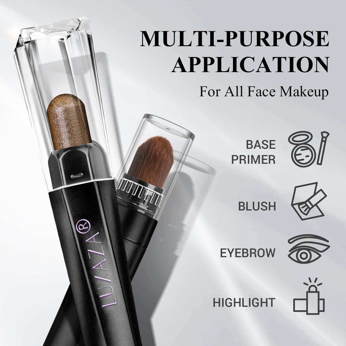 LUXAZA PRO close detail of built-in soft synthetic brush, blends colors for polished finish