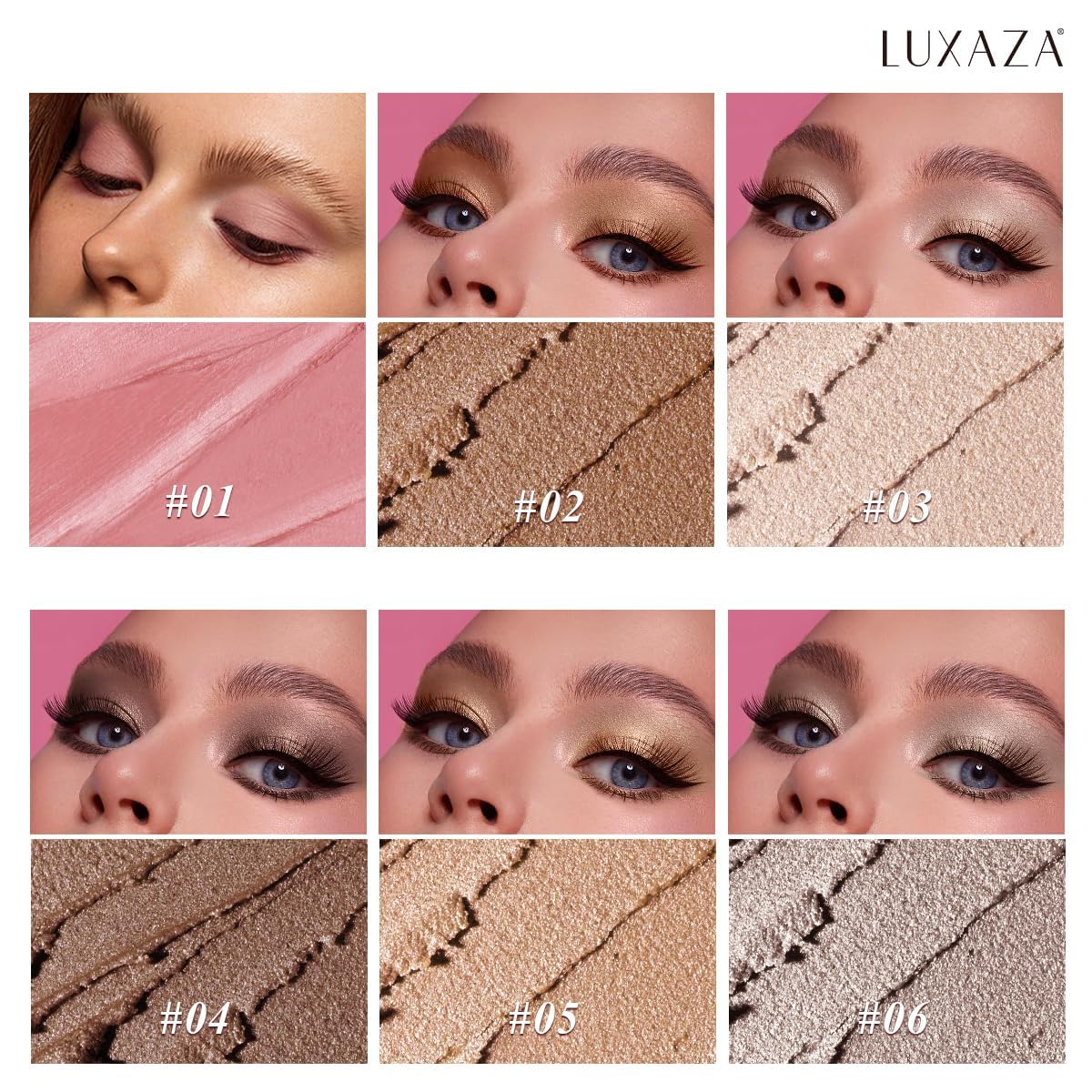 LUXAZA PRO open sticks showing coordinated brown and shimmer shades, effortless color pairing