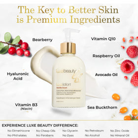 Luxe Beauty on bathroom vanity in lifestyle scene illustrating daily ritual and elegant packaging