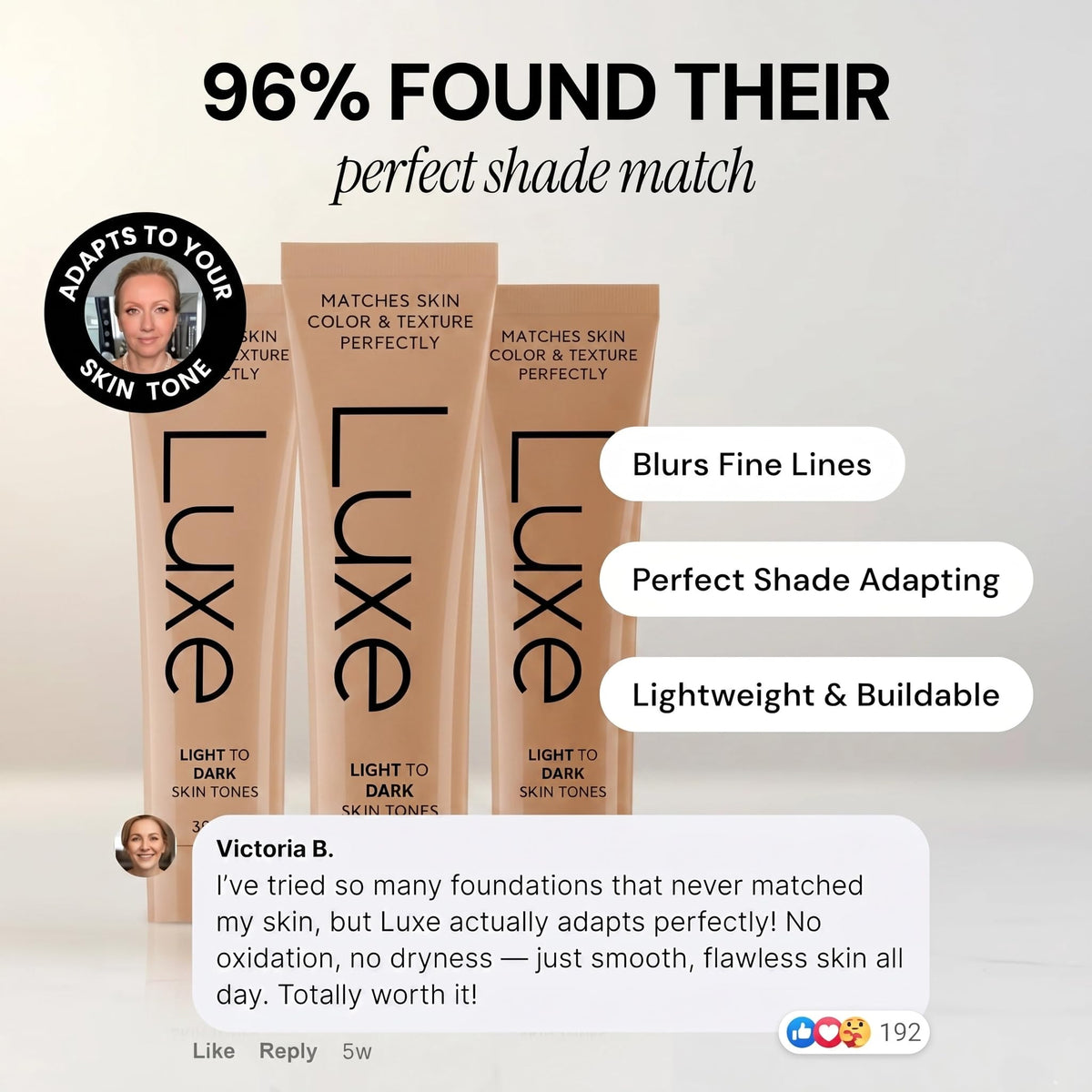 LUXE model applying foundation demonstrating even coverage and natural look