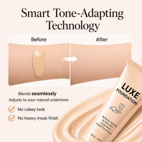LUXE FOUNDATION blending on skin showing color change and flawless, natural finish
