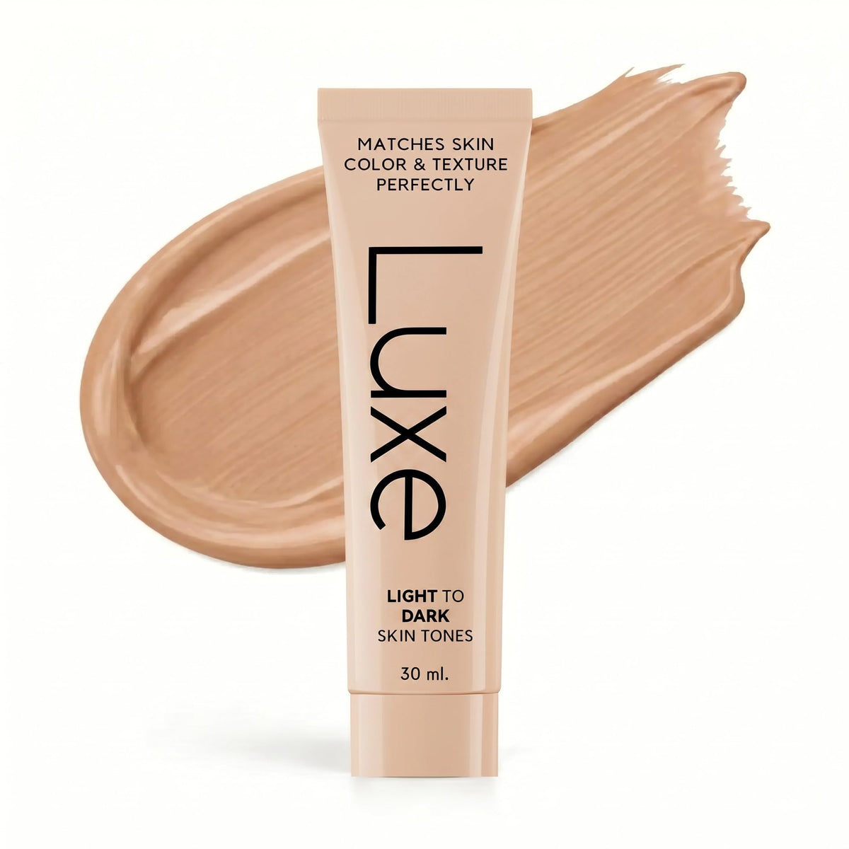 LUXE front bottle view showing clean white-to-sheer packaging and quick identification