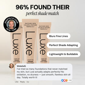LUXE product in hand for scale demonstrating travel-ready size and easy application