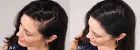 LUXE Professional applying fibers to scalp close-up for instant coverage benefit