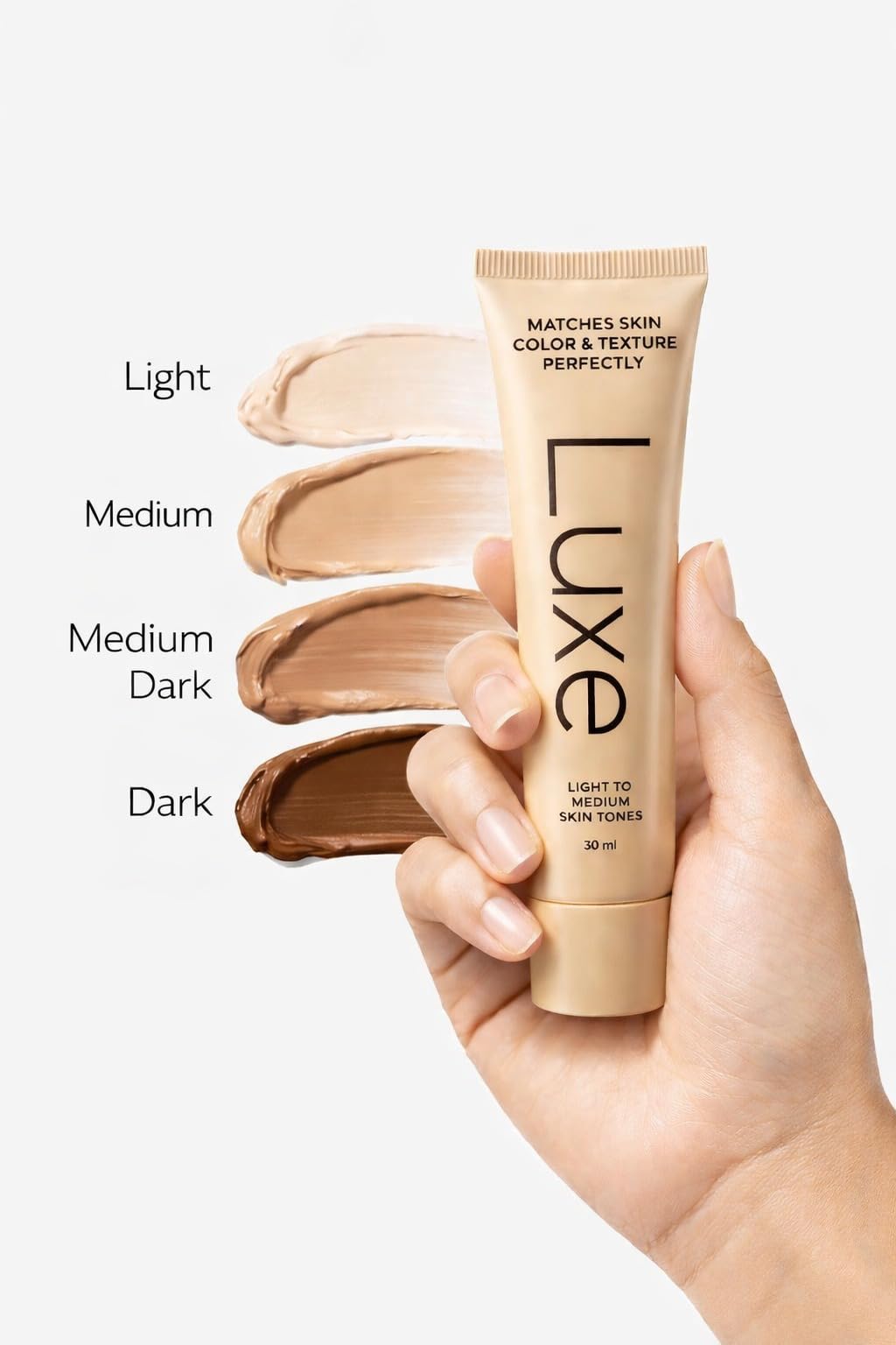 LUXE pump dispensing foundation demonstrating controlled portioning and hygienic use