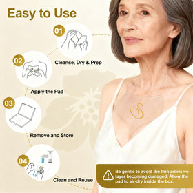 Luxe Sens size scale with hand to show coverage and fit across décolletage