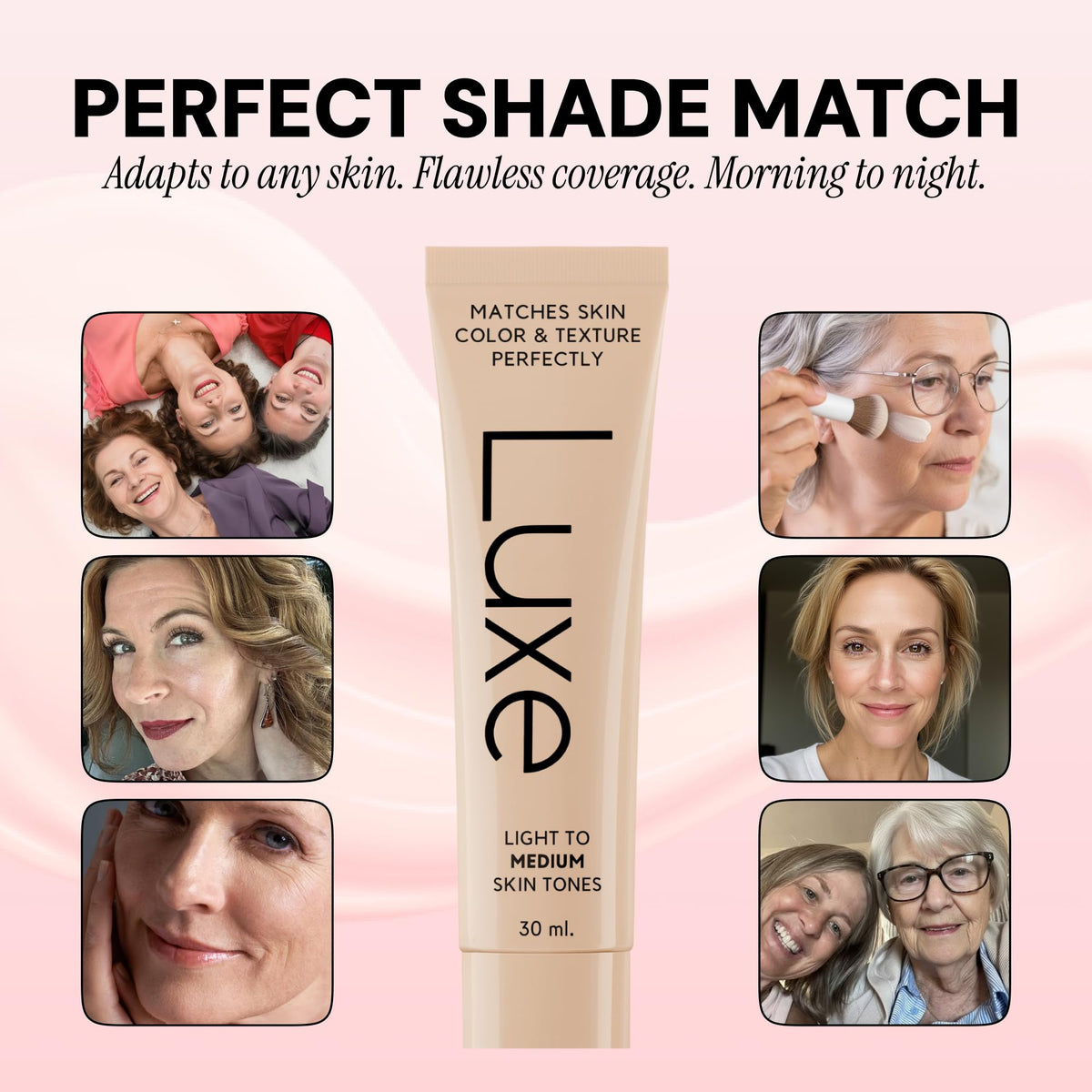 LUXE texture close-up revealing smooth emulsion and easy blending for natural finish