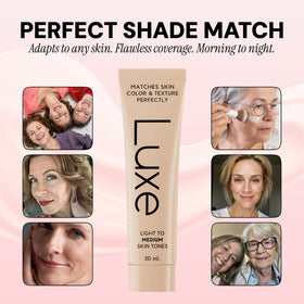 LUXE texture close-up revealing smooth emulsion and easy blending for natural finish