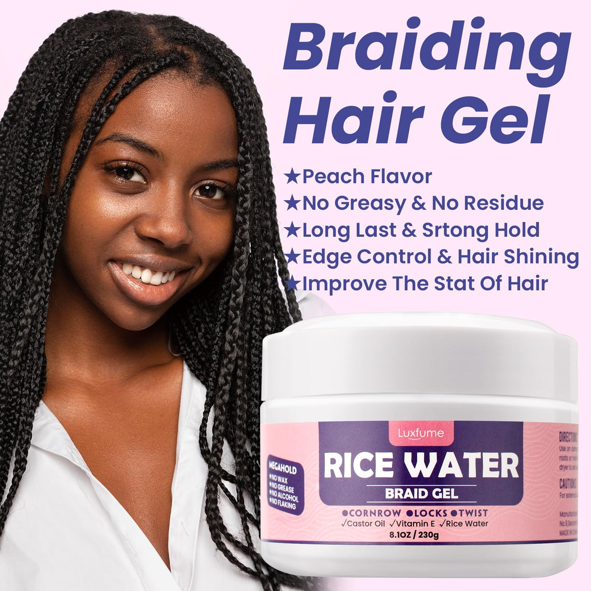 Luxfume used on braids showing before and after improved neatness