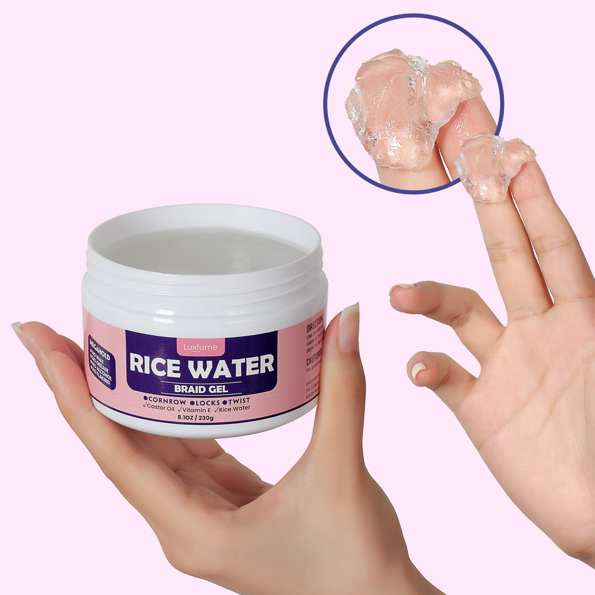 Luxfume jar open with gel texture visible for smooth, non-sticky application