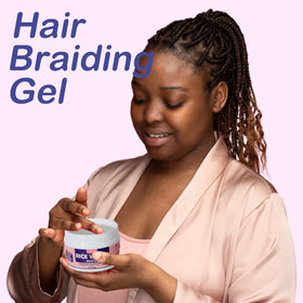 Hair stylist applying Luxfume braid gel to client's braids for secure hold