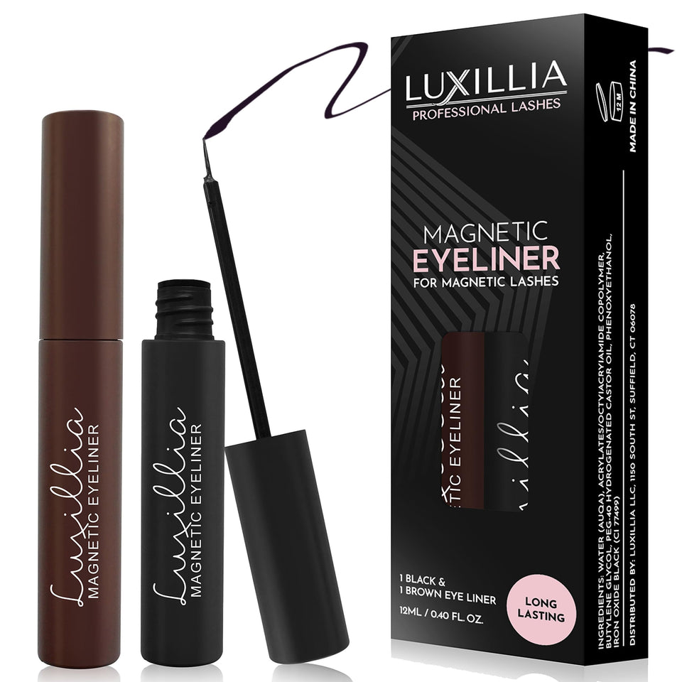 Luxillia front packaging showing black and brown tubes with benefits