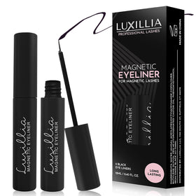 Luxillia front packaging showing black magnetic eyeliner and benefit of reliable hold