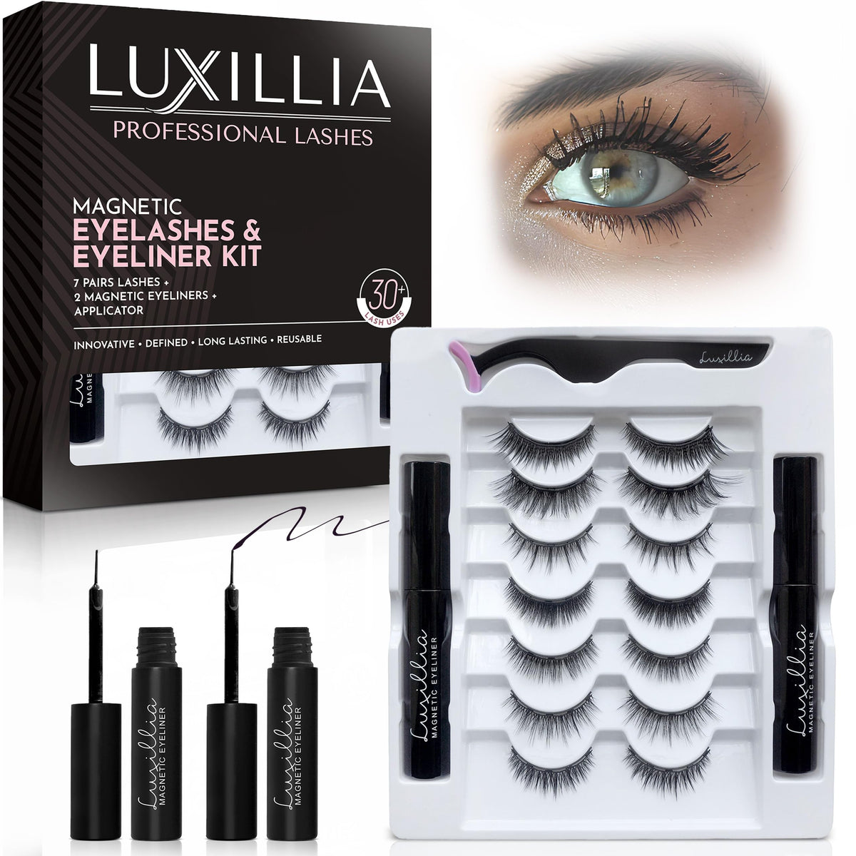 Luxillia front packaging showing the full 10-piece kit and clear benefits