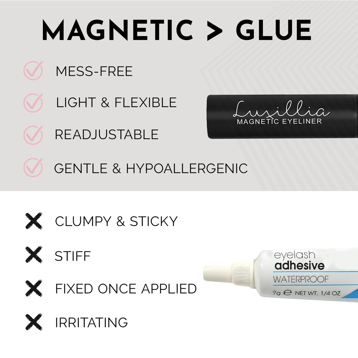 Luxillia waterproof magnetic eyeliner bottle for strong hold