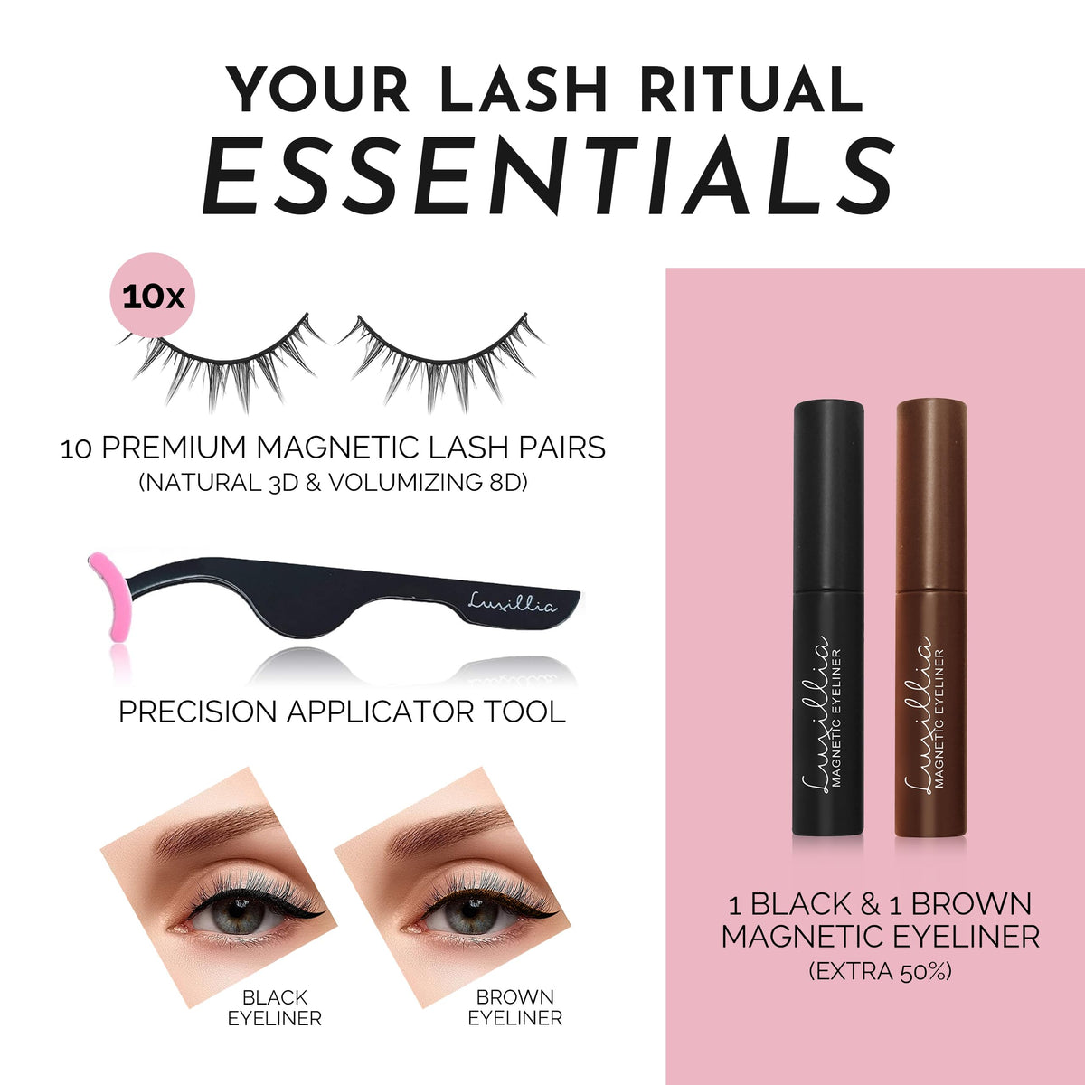Luxillia waterproof magnetic eyeliner bottle with fine brush tip benefit