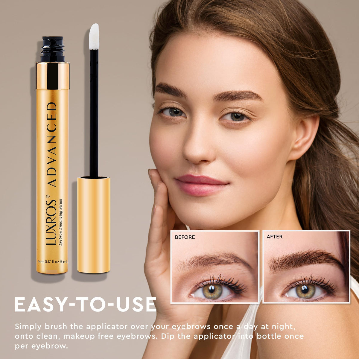 LUXROS serum texture drop on fingertip highlighting lightweight, fast-absorbing botanical formula