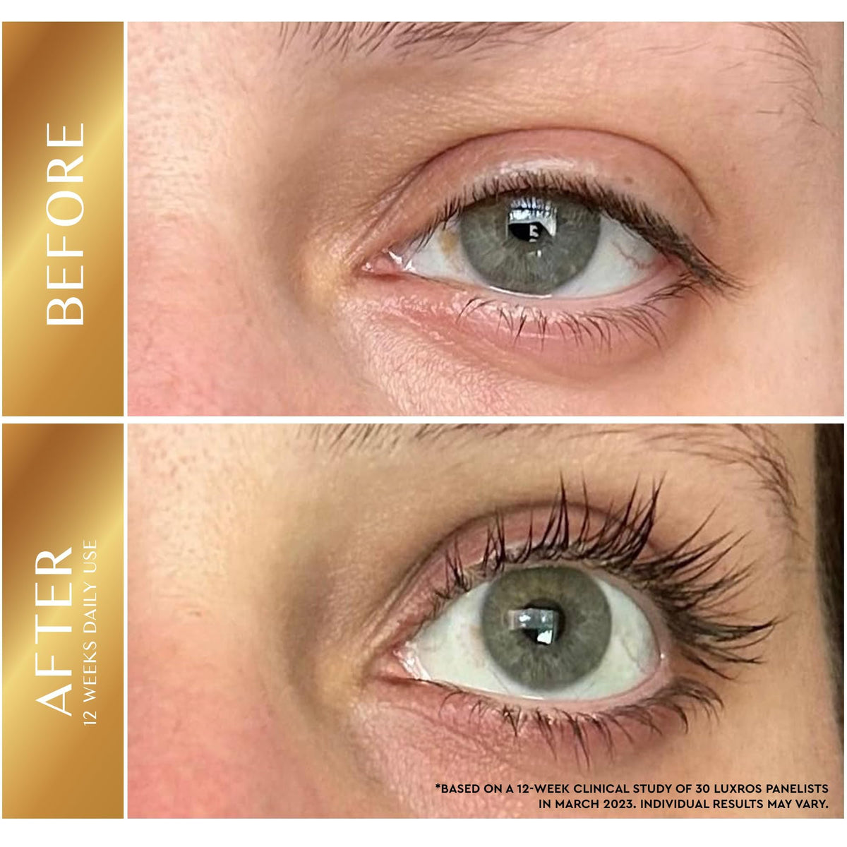 LUXROS clear serum drop on fingertip demonstrating lightweight texture