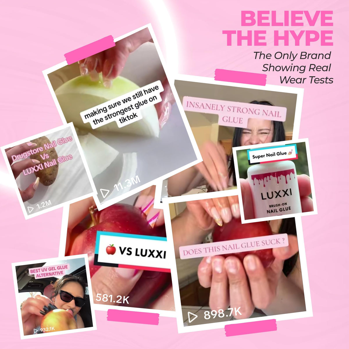 LUXXI application on a press-on nail demonstrating quick air-dry hold