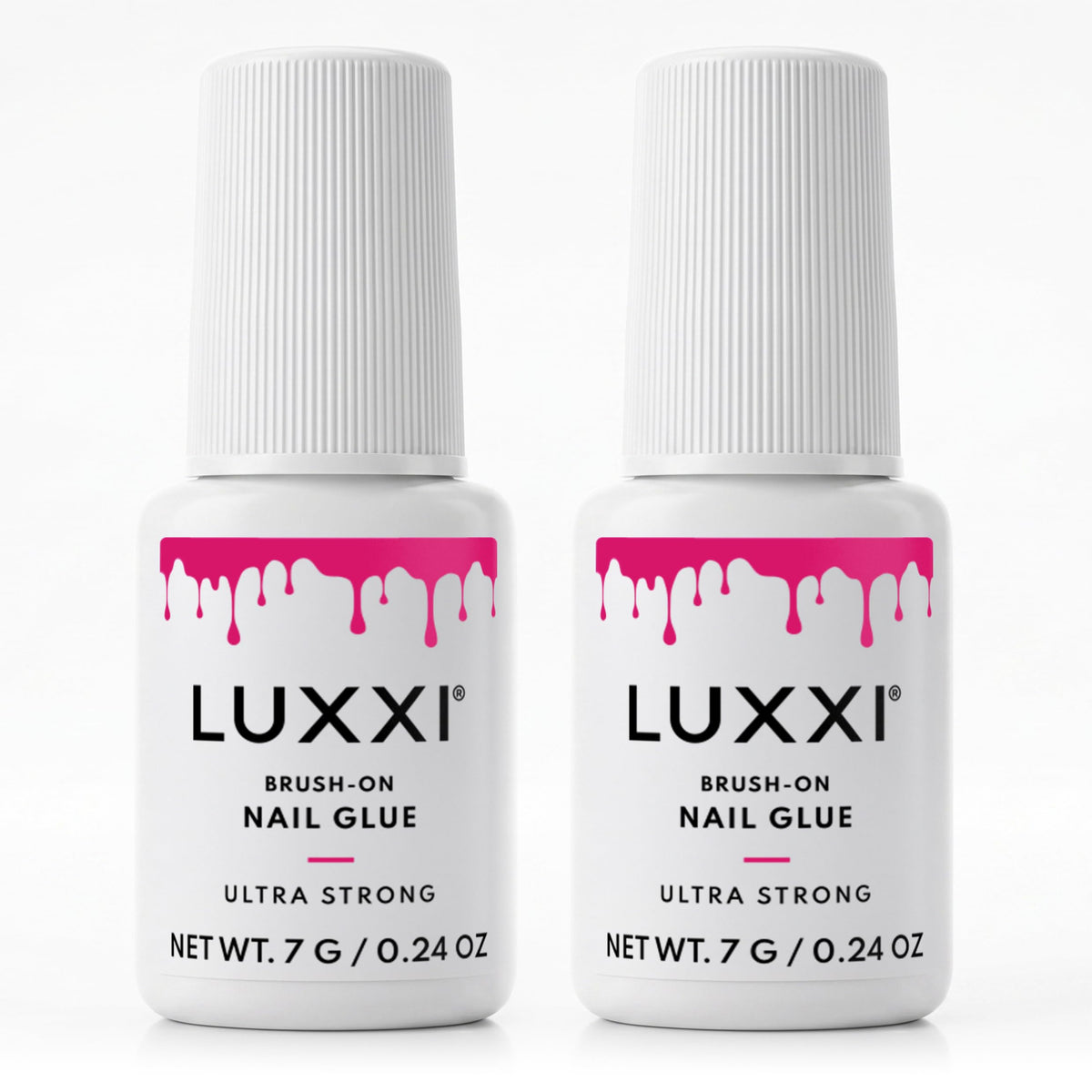 LUXXI front packaging showing two pink gel bottles and benefits