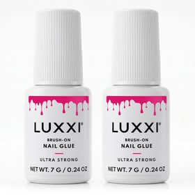 LUXXI front packaging showing two pink gel bottles and benefits
